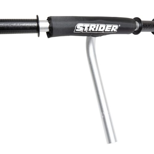 Silver Pro XL handle bar with black grips and Strider branded pad.